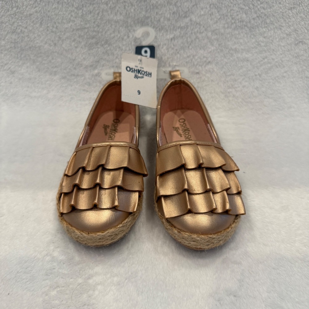 OshKosh Bgosh Toddler Girls Rose Gold Metallic Ruffle Espadrille Flats Size‎ 9